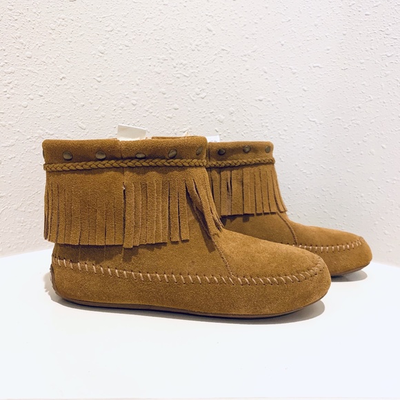 Lucky Brand Moccasins Fringe Suede Tan Women’s Boots Size 6 NWT - Picture 1 of 8